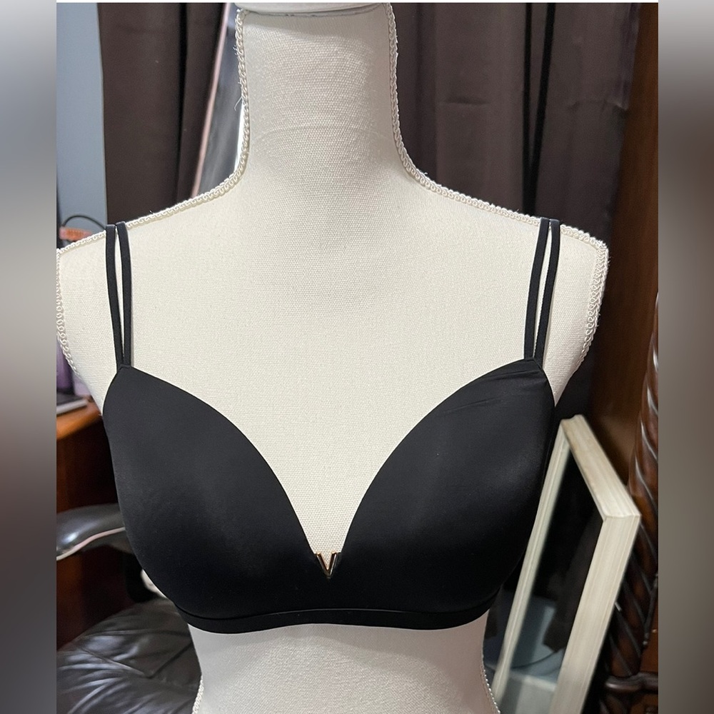 Victoria Secret bra with gold tone V in the center and double front straps